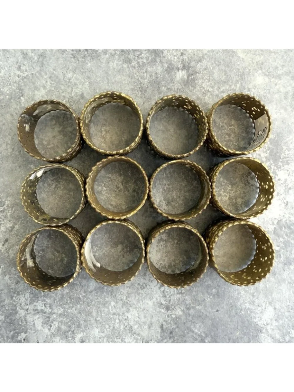 Pier 1 Napkin Rings Gold Tone Metal Filigree Set of 12